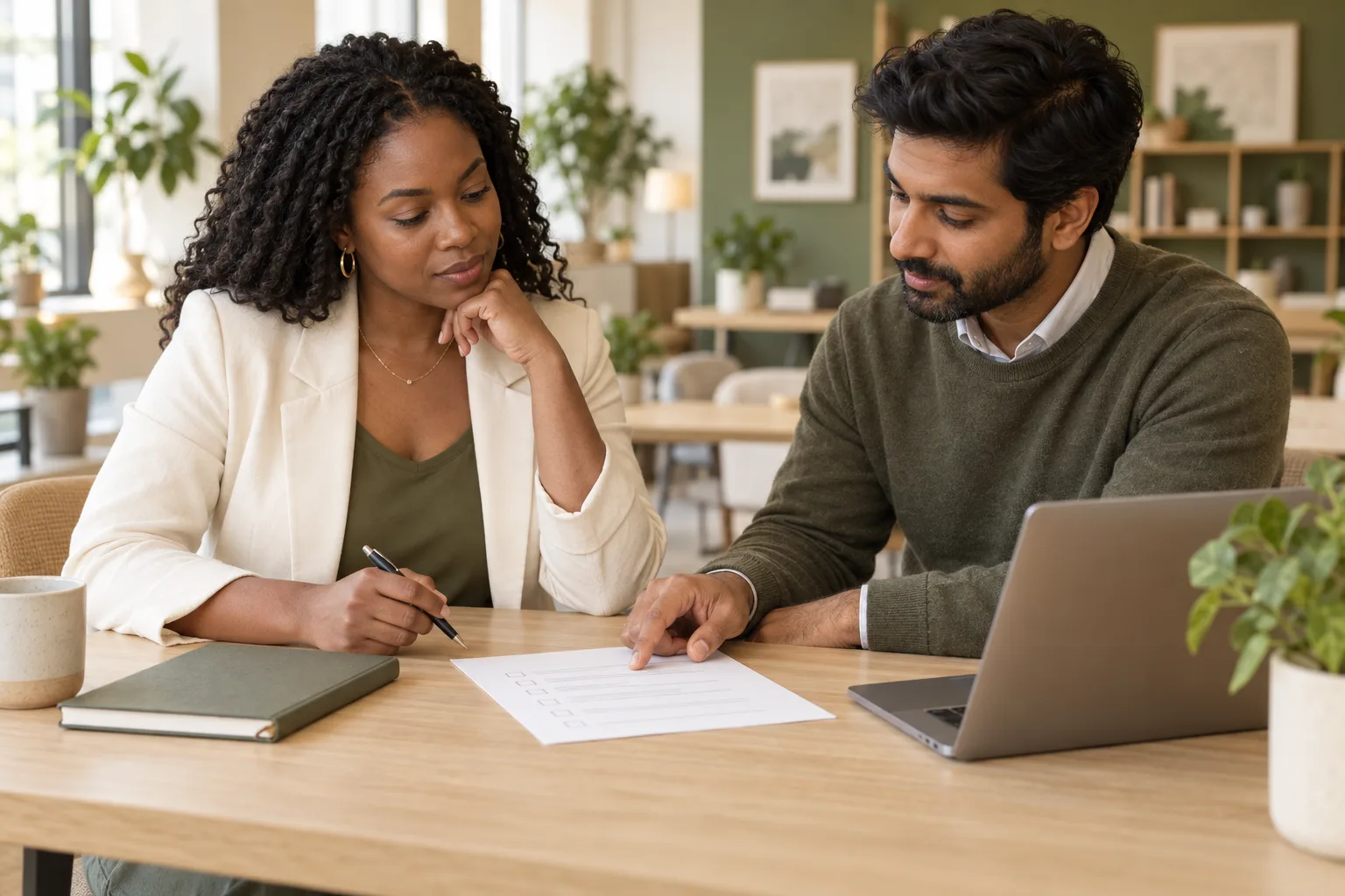 Illustrative founders preparing business records and next steps