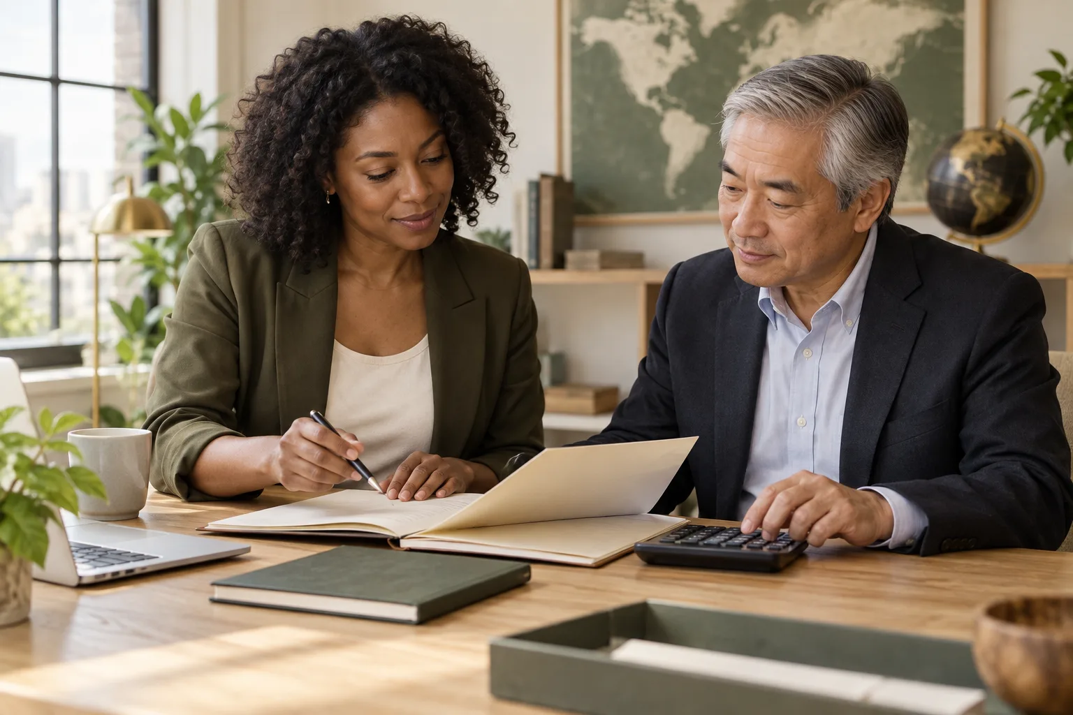 Illustrative founders preparing business records and next steps